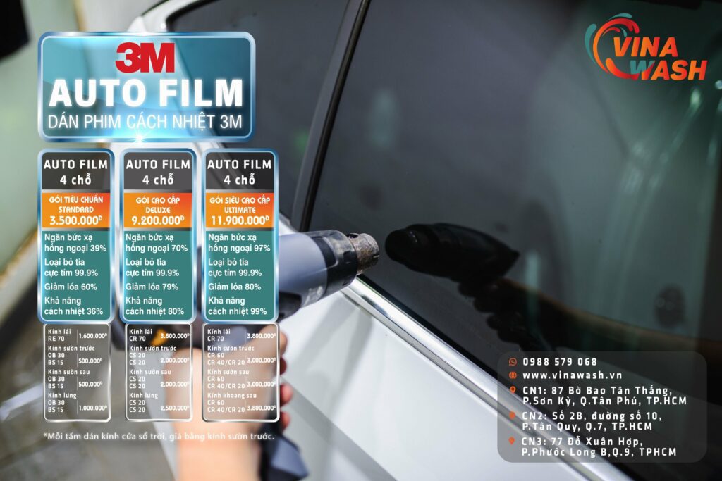 Bảng Giá Dán Phim Cách Nhiệt 3M Chính Hãng Tại TPHCM 3 bảng giá phim cách nhiệt 3M cho ô tô 4 chỗ